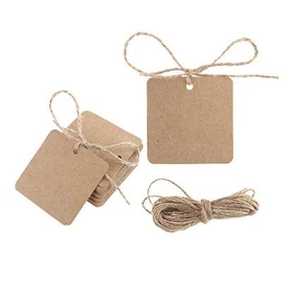 Image of Yushu 100pcs Blank Square Kraft Paper Gift Hang Tags Wedding Label Price Card Crafts for