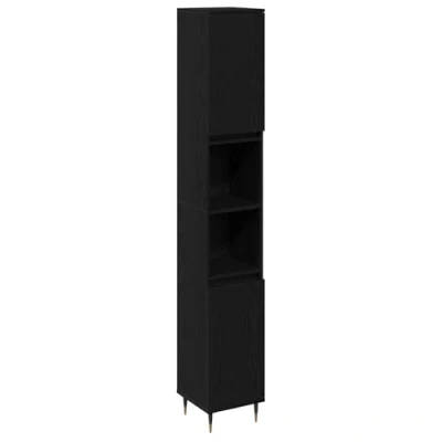 Image of vidaXL Modern Bathroom Furniture Set Made of Black Oak with Lots Storage Space Stylish Design Robust Construction Includes Wall Mounted Shelves Easy Assembly Indoor Chic