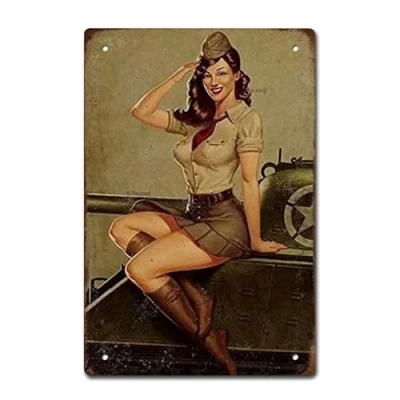 Image of Army Military Pin Up Girl Sexy Lady Memorial Day Veterans Independence Keep Her Flying Air Force Bikini 12x8 in Tin Sign Home Decor Art Metal Signs Wall Poster