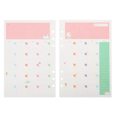 Image of NUOBESTY 1PC Filler Paper Pages 6 Holes Ring Binder for Refillable Spiral Notebook Weekly Planner Notepad A5 Size (Monthly Plan Pattern)