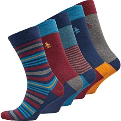 Image of Original Penguin Mens Five Pack Stripe Socks (Navy/Burgundy/Blue Multi, UK 7 11 EU 41 45)