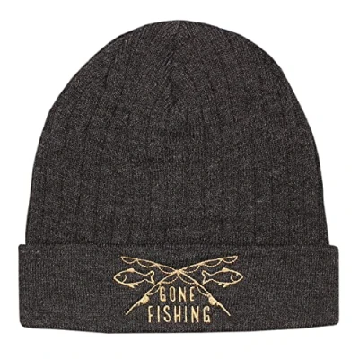 Image of TeddyTs Adult Gone Fishing Knitted Rib Grey Beanie Hat,Dark Grey,L