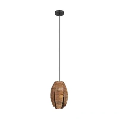 Image of EGLO Pendant lamp Mongu 1, 1 Flame Hanging Vintage, African, Boho, Made of Raffia and Steel, Dining Table lamp, Living Room in Natural, Black, E27 Socket