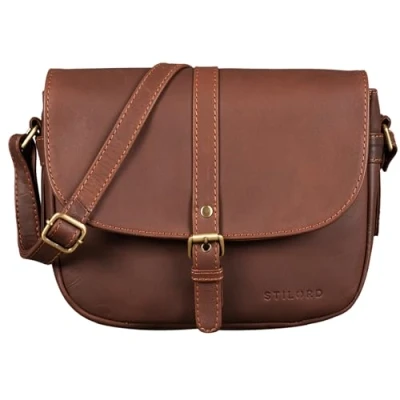 Image of STILORD &#039;Leni&#039; Womens Crossbody Bag Leather Purse Handbag Small Satchel Shoulder Vintage for Evening and Party in Genuine Leather, Colour:Havanna Brown