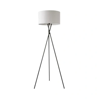 Image of MiniSun Modern Gloss Black Metal Tripod Floor Lamp with a Pale Grey Cylinder Shade