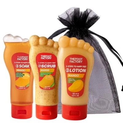 Image of Foot Soak, Scrub, and Lotion Set Nourishing Care Kit for Soft, Smooth Feet Exfoliating, Hydrating, Relaxing Spa Treatment Dry, Tired Perfect Home Pedicures (One Size, Mango)