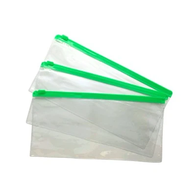 Image of Pack of 12 DL Green Zip Zippy Bags Document Clear Plastic Transparent Storage Wallet by Janrax