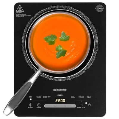 Image of Daewoo Single Induction Hob 2200W, Digital Touch Control With LED Display, Pre Sets And Customizable Timer Cooling System, Sleek Simple Deign For User Friendly Use