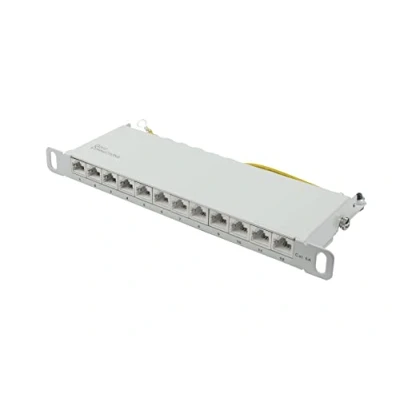 Image of Good Connections 10&quot; Patch Panel/Patch Panel for Wall Enclosures/Network Cabinets Cat. 6A, 500 MHz 10 GIGABIT Enabled 12 Port 0.5 U Shielded Tool Free Opening Light Grey