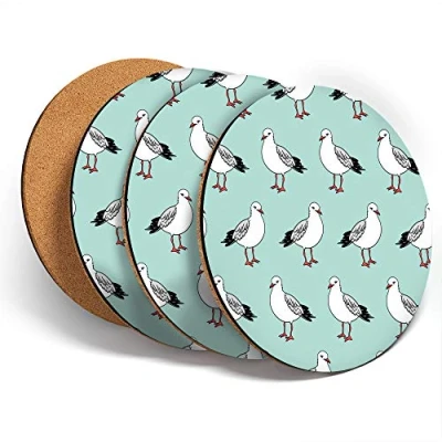 Image of Destination Vinyl ltd Great Coasters (Set of 4) Round Seagull Bird Pattern Gull Seaside Drink Glossy Coasters/Tabletop Protection for Any Table Type #46287