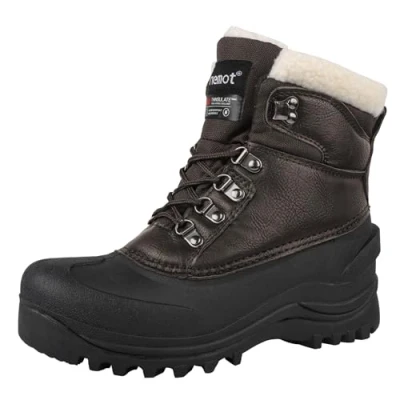 Image of riemot Snow Boots Mens Waterproof Winter Boot Ladies Stable Yard for Hiking Trekking Walking Lace Up Fur Lined Shoes Women Size Brown 14 UK/47 EU