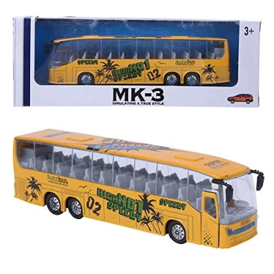 Image of Tnfeeon 1:50 Simulation Pull Back Alloy Bus Toy, Simulated Die Cast Vehicles Model Toy with Light Music for Children Kids Boys Girls(Yellow)