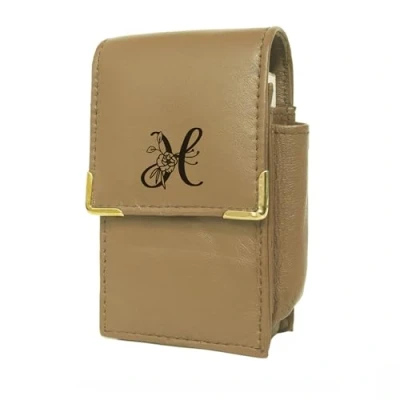 Image of Floral Monogram Beige Leather Cigarette Packet Cover (H)