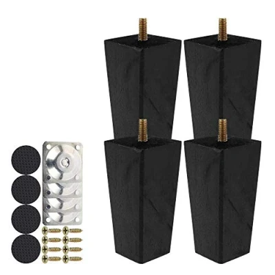 Image of Height Sofa Legs Wooden Furniture Legs,Set of 4 Wood 10cm Solid Replacement Armchair Cabinet Feet M8 Bolt with Mounting Plate &amp; Screws for Ottoman Couch Dresser Black