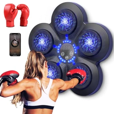 Image of Boxing Machine Wall Mounted, Smart Music Equipment Punching Pads With LED Light, Electronic Target Bluetooth (Boxing Machine+Adult Gloves/G)