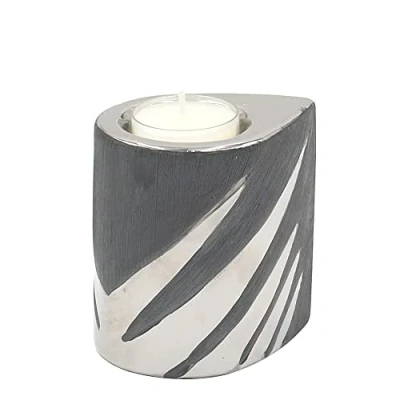 Image of Dekohelden24 213312 Modern Decorative Designer Ceramic Tea Light Holder in Silver Grey Dimensions L x W H 7 9 cm