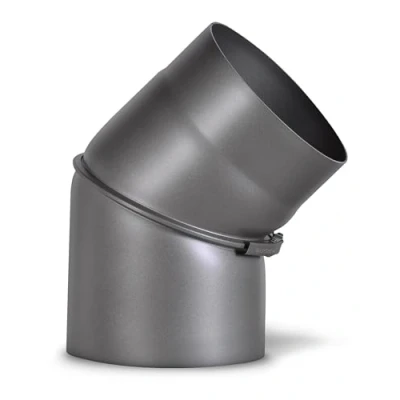 Image of Firefix RD150/B45 Stove Pipe Bend 2 mm Thick Steel (Smoke Tube) 150 Diameter for Stoves and Fis Senotherm Dark Grey Adjustable 0 45 Degrees No Cleaning Door Black
