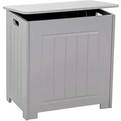 Image of Wooden Bathroom Laundry Cabinet Chest Basket Storage Bin (Grey)