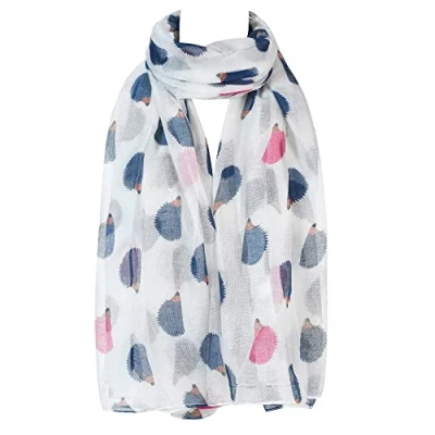 Image of London Scarfs Hedgehog Print Design Lightweight Scarves for Women Large Size Lady Scarf (White)