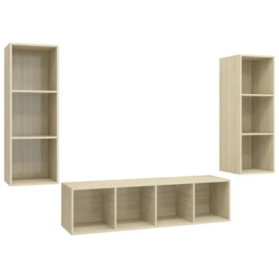 Image of vidaXL 3 Piece TV Cabinet Set Sonoma Oak Engineered Wood