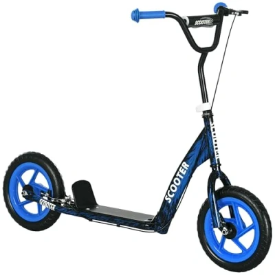 Image of AIYAPLAY Kids Scooter, Big Wheel Kick Scooter with Adjustable Height Handlebar, Non slip Footplate, Rear Brake, Kickstand, for 6 12 Years Old, Blue