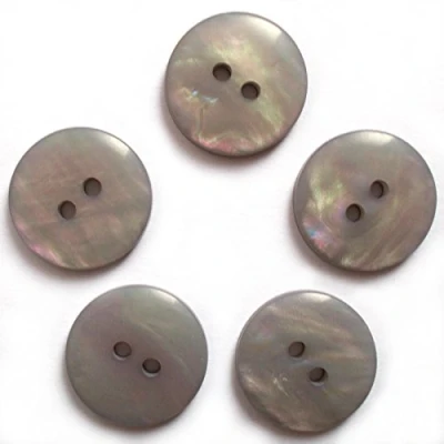 Image of Mother of Pearl Effect Colour Buttons Round 2 Hole Pack 5 (Grey, 13mm)