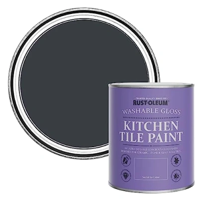 Image of Rust Oleum Grey Water Resistant Kitchen Tile Paint in Gloss Finish Anthracite (RAL 7016) 750ml