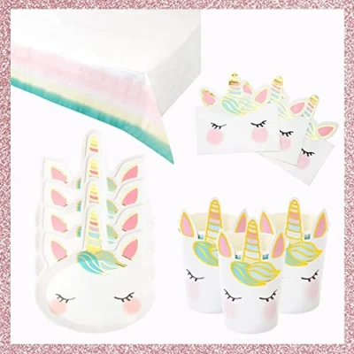 Image of Talking Tables Premium Unicorn Party Supplies &amp; Table Decorations Pretty Cute Design, Girls Birthday, Baby Shower Pack Includes Paper Napkins, Cups, Plates Covers for Eight Guests