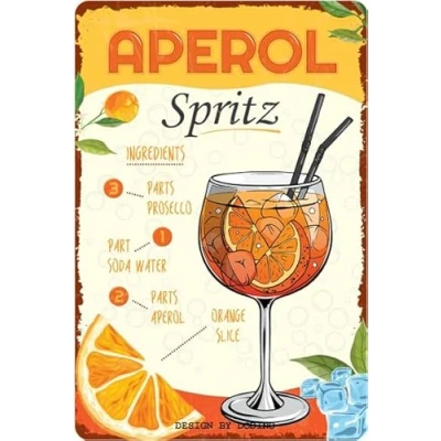 Image of DODINO 20 x 30 cm Retro Tin Signs Aperol Spray Decorative Sign, Bar, Recipe Cocktail Sprizz with Prosecco