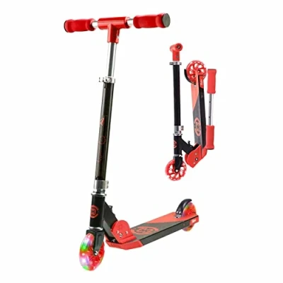 Image of Scooter for Kids Ages 6 12 CORE Foldy Scooter, Kick 2 Wheel Light Up LED, Easy Folding 3 Adjustable Height Handlebar, Pro Deck, Boys &amp; Girls 4 Colors (Red)