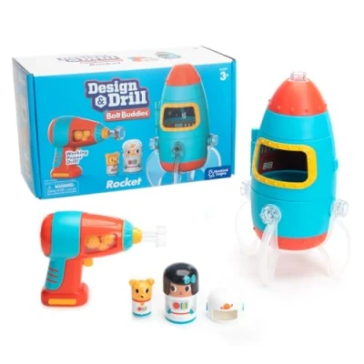 Image of Learning Resources EI 4187 Design &amp; Drill Bolt Buddies Rocket Ship Build a Fine Motor Skills Construction Toy Gifts for 3 4 5 6 7 Year Old Kids Boys Girls