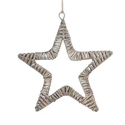 Image of Red Hamper Flat Antique Wash Star, Wicker, H30 x W8 D30cm