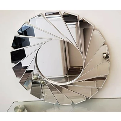Image of DEENZ Large Wall Mirror Art Deco Frame Round swivel style Glass 61cm Swirl Design Home Decor (Silver)