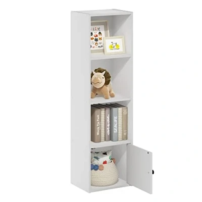 Image of Furinno Luder 4 Tier Shelf Bookcase with 1 Door Storage Cabinet, White