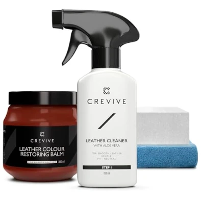 Image of CREVIVE Leather Cleaner 250 ml &amp; Restorer London Tan 300 Colour for Sofas Balm