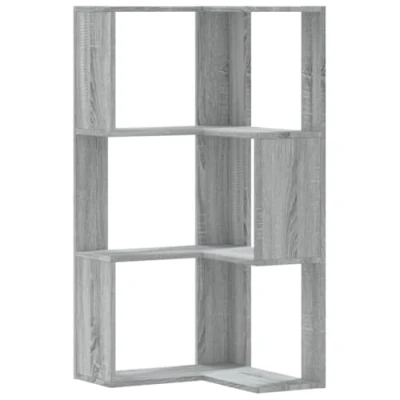 Image of vidaXL Corner Bookcase 3 Tier Bookshelf, Grey Sonoma Engineered Wood, 50 x 102 cm, Space Saving for Living Room, Bedroom, Office
