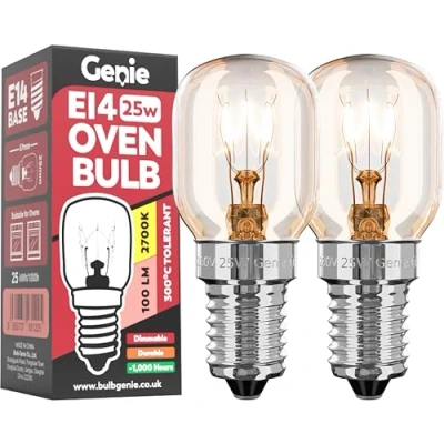 Image of E14 Screw Oven Bulb 25W 230V SES Pygmy (Pack of 2) Rated 300C Heat Tolerant Lamps for Philips, Neff, AEG, Smeg, Zanussi &amp; Bosch Ovens (25, Watts)