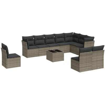 Image of vidaXL 11 Piece Garden Sofa Set with Cushions Grey Poly Rattan