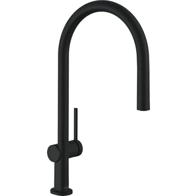 Image of hansgrohe Talis M54 kitchen tap with pull out spray, hose box (sBox), 1 sink spout height 210 mm, mixer swivel spout, matt black, 72803670