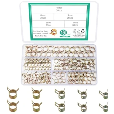 Image of Vwoqiy 150 Pcs Spring Hose Clamps, Fuel Line Clips Metal Pipe for Water Air Drain Tube Vacuum Fastener 6mm 7mm 8mm 9mm 10mm