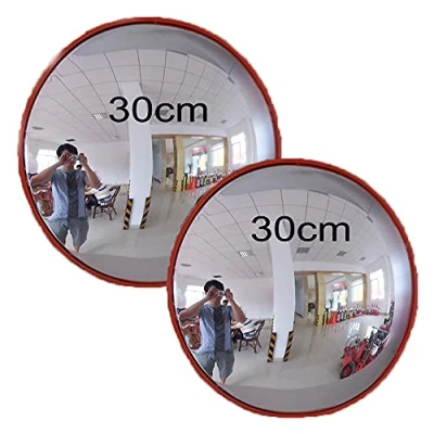 Image of 2X 30cm Convex Mirror for Shop Security with Wall Fixing Brakcet 24&quot; Unbreakable Store Safety Blind Spot Surveillance Parking Road Polycarbonate