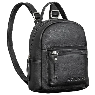Image of STILORD &#039;Tiny&#039; Small Backpack Women Leather Mini Ladies City for Girls Vintage Daypack Bag Genuine Leather, Colour:Black
