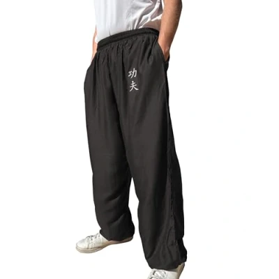 Image of TAO MARTIAL Kung Fu Pants Wing Chun Tai Chi Style with Pockets, Loose Pant Rayon V3 (KF Black, Size M)