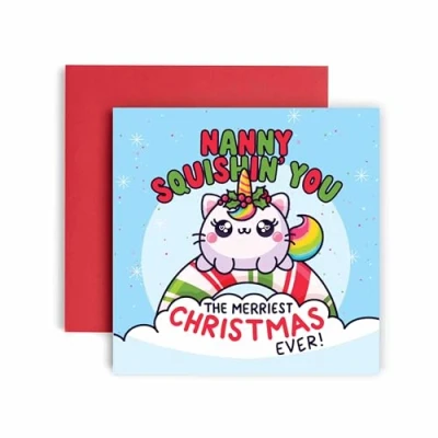Image of Huxters Christmas card for Nanny Caticorn Squishin&#039; a Merry cute xmas 14.8cm (Caticorn Nanny)