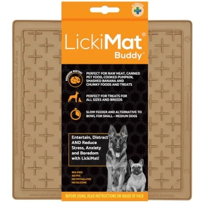 Image of LickiMat Classic Pastel Colours Buddy, Dog Feeding Mat for Boredom &amp; Anxiety Relief, Ideal Food, Yoghurt or Peanut Butter, Lick Mats, Fun Alternative to Slow Feeder Bowl, Coffee