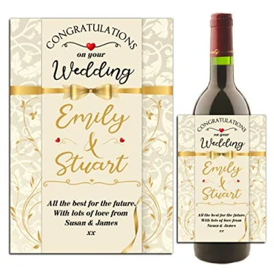 Image of Personalised Wine/Champagne Bottle Sticker Label Congratulations on Your Wedding Gift Idea N177