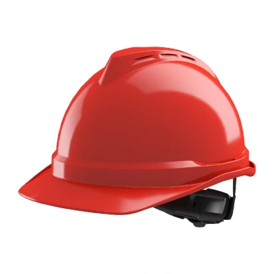 Image of MSA V Gard 500 Non vented Safety Helmet with Fas Trac III Suspension and Sewn PVC Sweatband, Red
