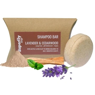Image of Shampoo Bar by Superfly Soap. Lavender and Cedarwood for oily hair. SLS &amp; Soap Free. 99% natural. Plastic free vegan. Handmade Eco Bar.