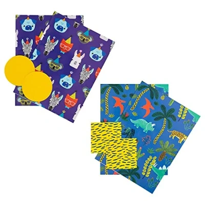 Image of Hallmark Animals Wrapping Paper and Gift Tag Pack Bundle 4 Sheets Tags in 2 Designs