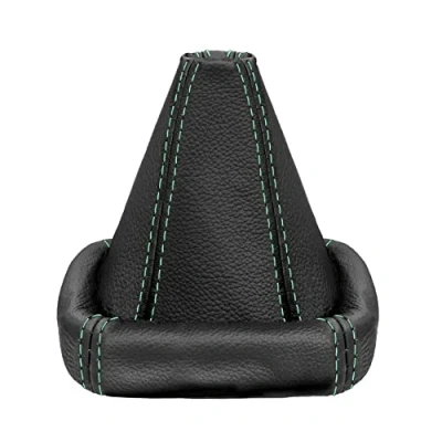 Image of L &amp; P A0024 100% Genuine Leather Gear Stick Gaiter in Black with Green Stitching